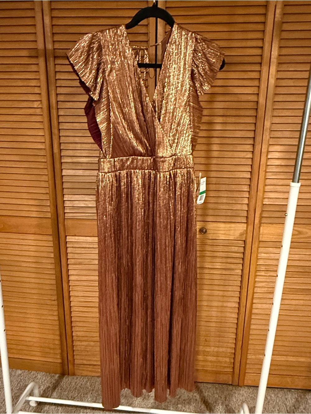 june & hudson Metallic Copper Pleated Maxi Dress
